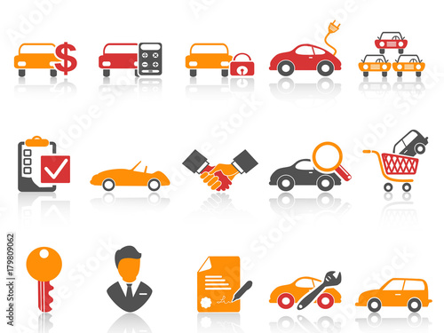 orange red color series car dealer icons set
