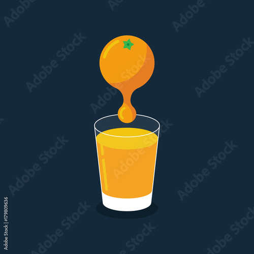 Fresh orange juice drop in a glass flat design