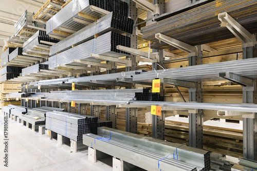 distribution warehouse shelves with metal profiles