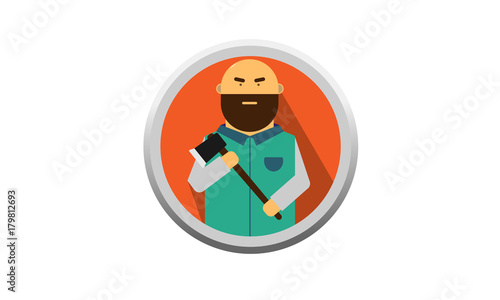 brutal man, bearded man, woodcutter, hairlass, barber shop, axe