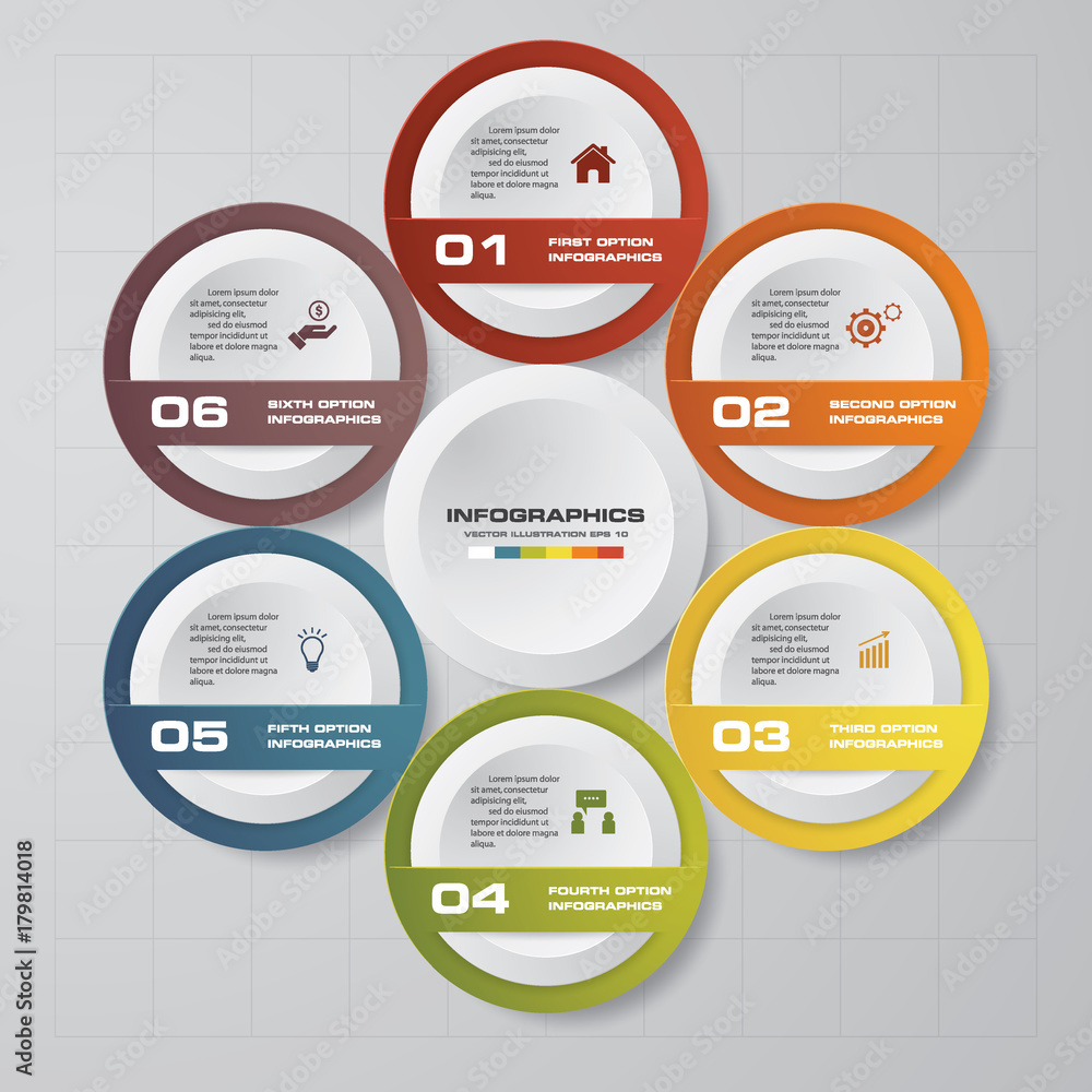 Abstract 6 steps infographics template. Infographics for business presentation. Timeline presentation. EPS 10.