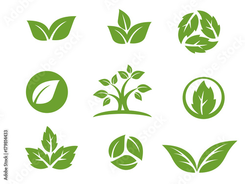 nature plants leafs environment logo set