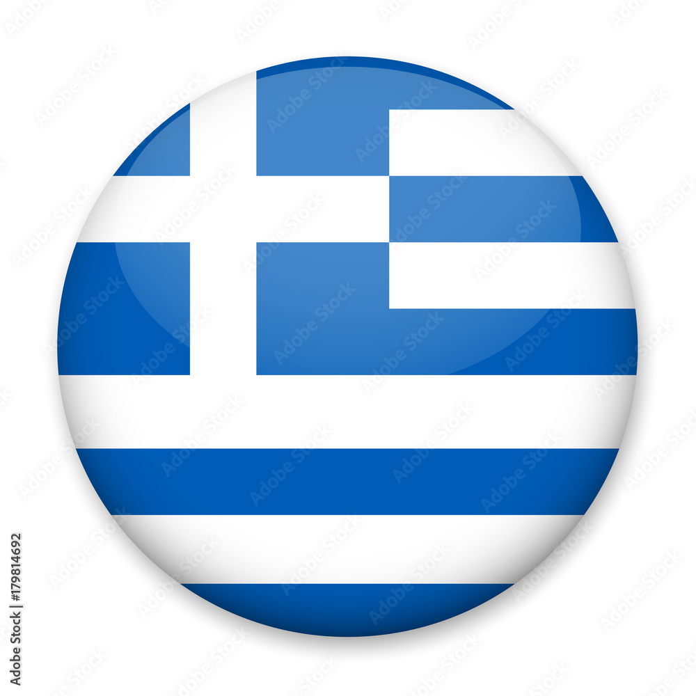 Flag of Greece in the form of a round button with a light glare and a shadow. The symbol of Independence Day, a souvenir, a button for switching the language on the site, an icon. Flag of Greece in the form of a round button with a light glare and a shadow. The symbol of Independence Day, a souvenir, a button for switching the language on the site, an icon.