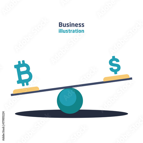 Balance with currency dollar and bitcoin currency icons with growth and recession charts.