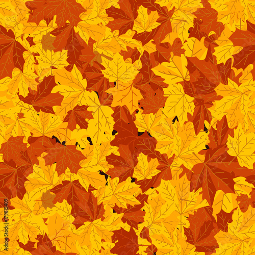 Seamless pattern, autumn, many maple leaves.