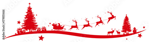 Christmas border with flying sleigh