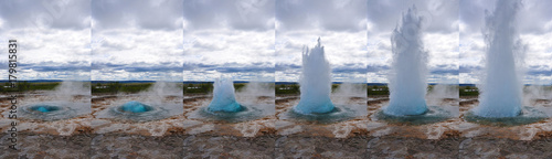 Photo sequence geysir eruption iceland