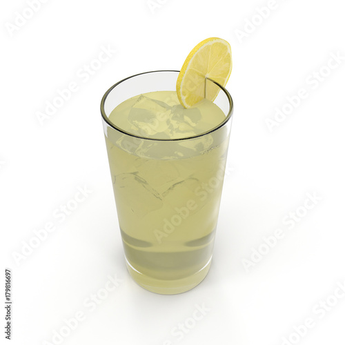 Glass of Ice Lemonade with Lemon on white. 3D illustration