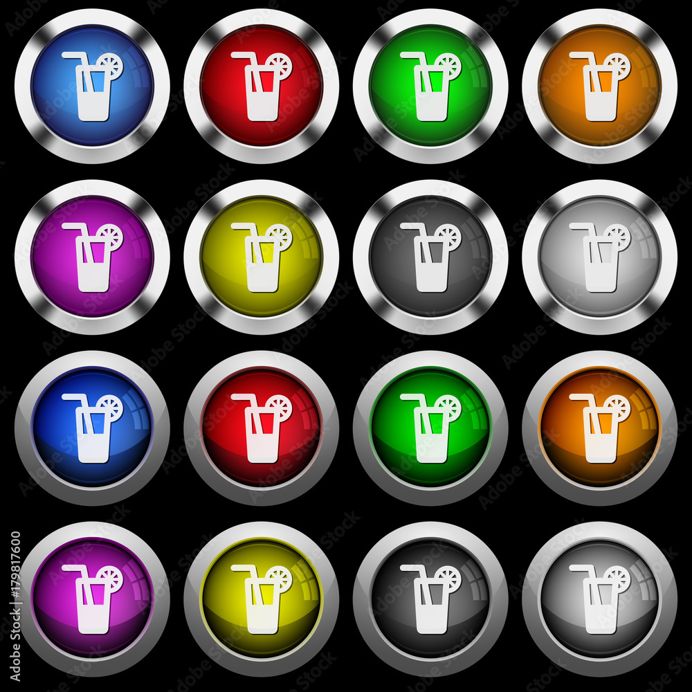 Longdrink white icons in round glossy buttons on black background Longdrink white icons in round glossy buttons on black background