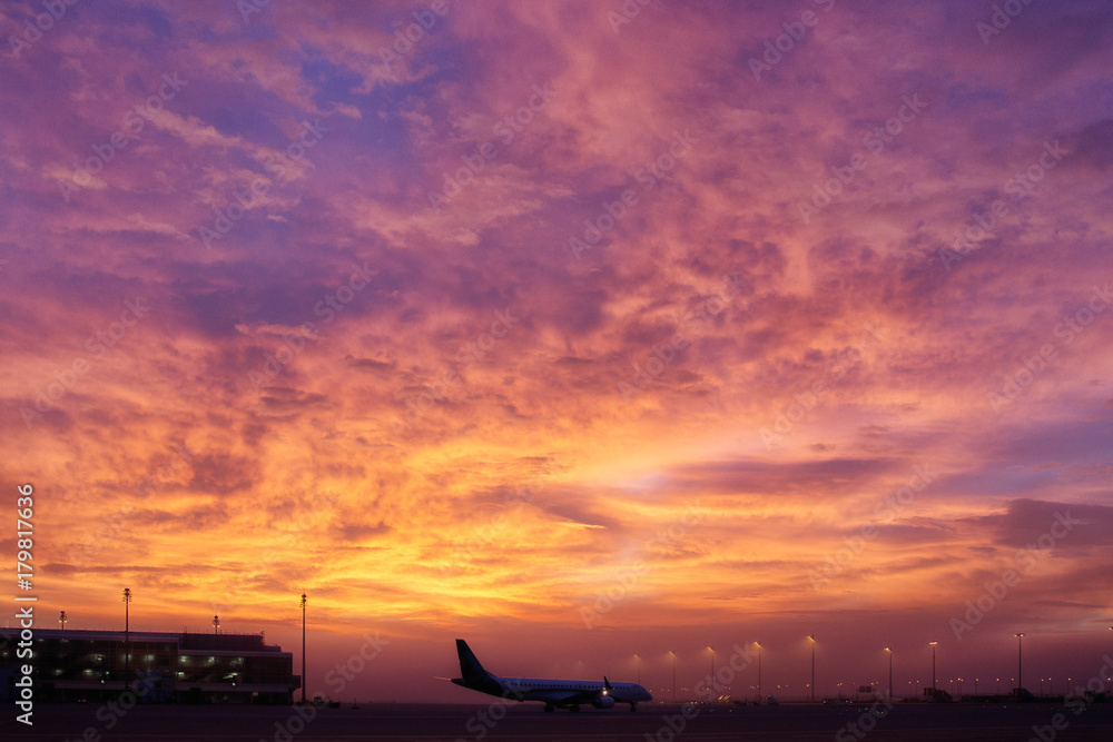airport at sunrise in autumn airport at sunrise in autumn