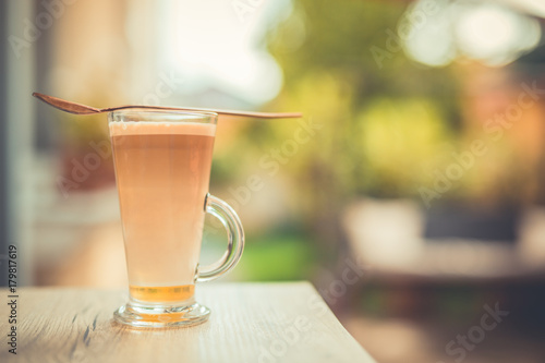 Morning coffee with relaxing mood and blurred background