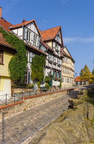 Historic houses at a rocky road in Quedlinburg