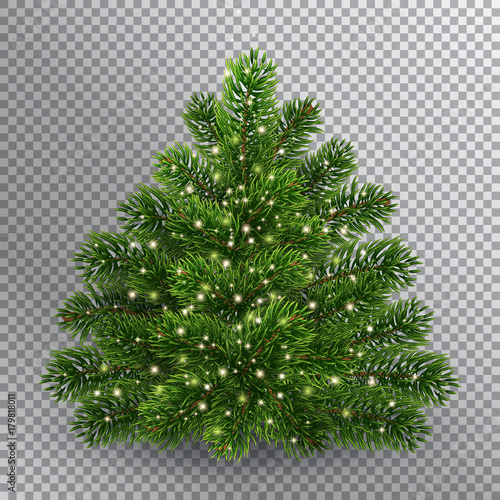 Christmas tree without toys. Realistic illustration on transparent background. Falls Golden glowing dust. Shining spark and create the impression of magic. EPS10