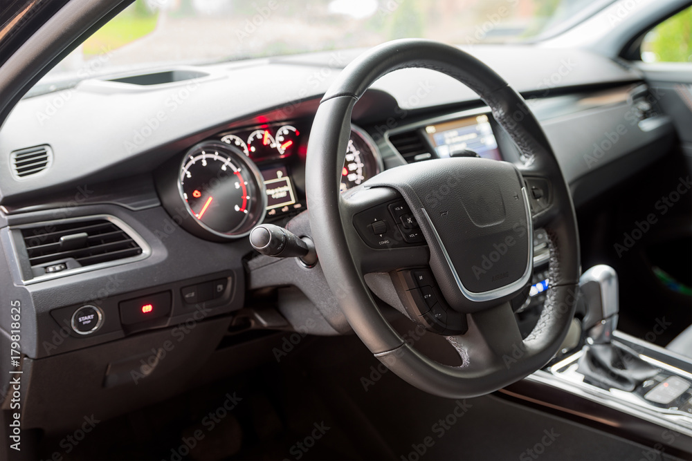 Interior of the car, steering wheel