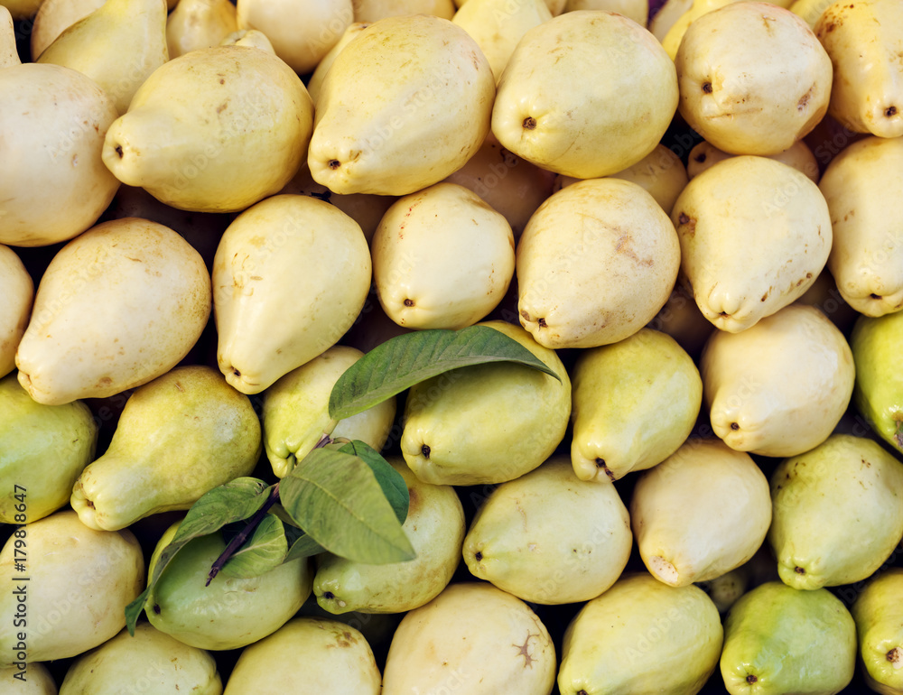 Yellow Guava. Harvest guava. Guava from the supermarket. Market stall guava. (selective focus) Yellow Guava. Harvest guava. Guava from the supermarket. Market stall guava. (selective focus)