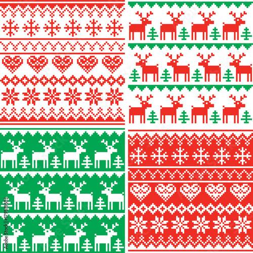 Christmas vector patttern set, Winter seamless design collection, ugly Xmas jumper style