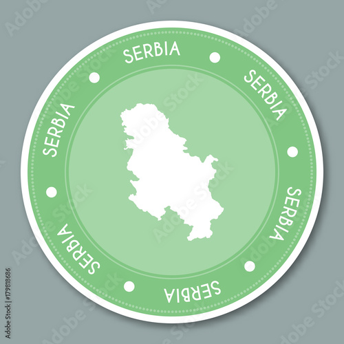 Serbia label flat sticker design. Patriotic country map round label. Country sticker vector illustration.