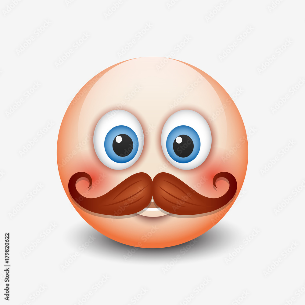 Cute hipster smiling emoticon, with ginger mustache emoji