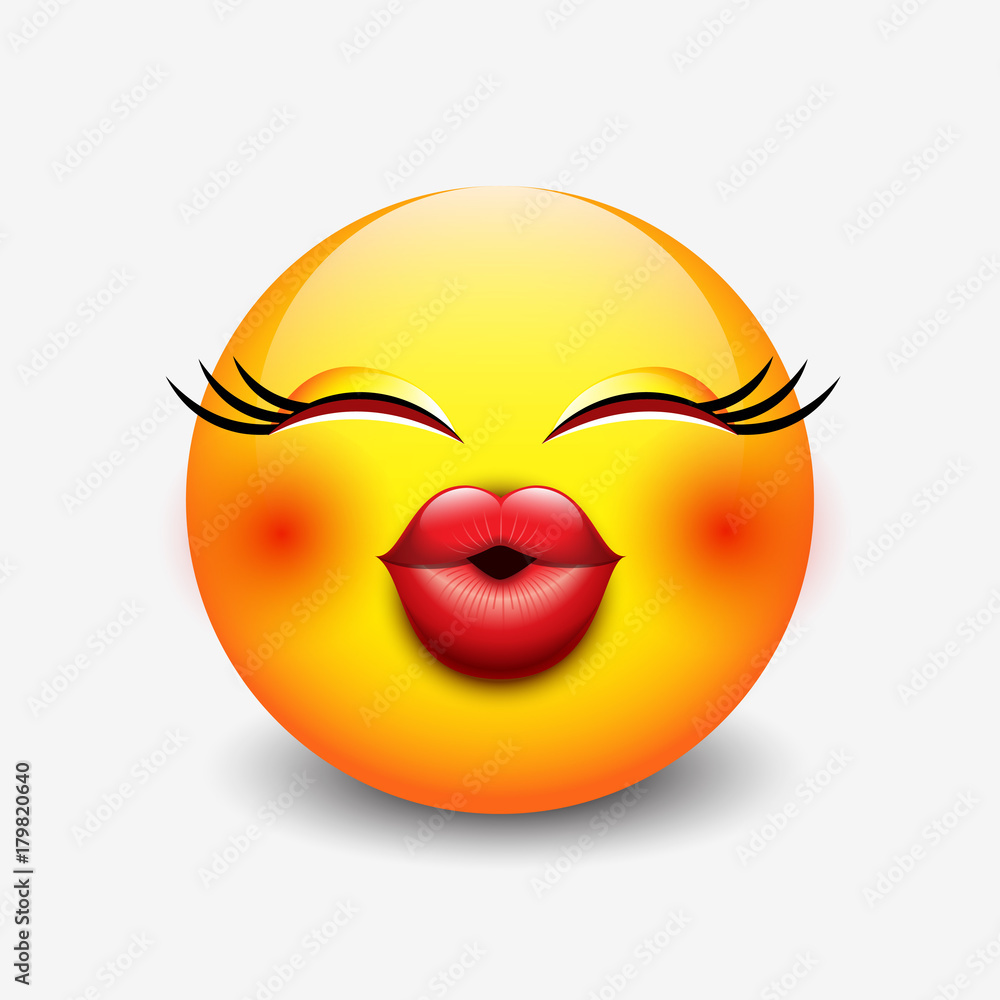 Cute kissing emoticon, emoji Stock Vector | Adobe Stock