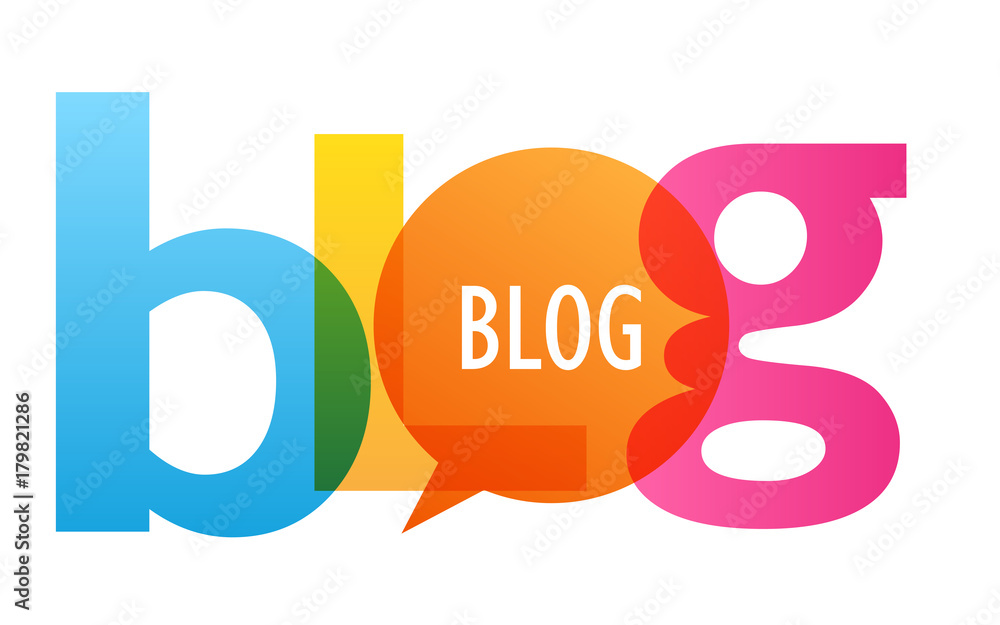 "BLOG" Overlapping Letters Multicoloured Vector Icon with Speech Bubble - obrazy, fototapety, plakaty 