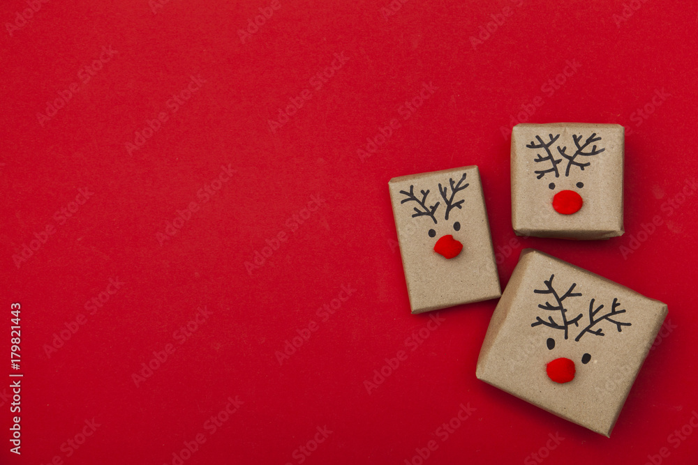 Christmas gift boxes with reindeer faces Christmas gift boxes with reindeer faces