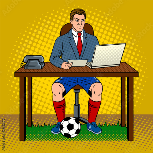 Businessman soccer pop art vector illustration