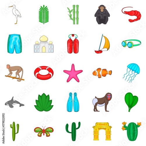 Dry season icons set, cartoon style