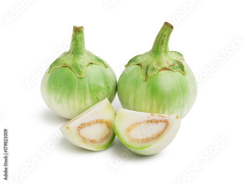 Green eggplant vegetable isolated on white with clipping path.