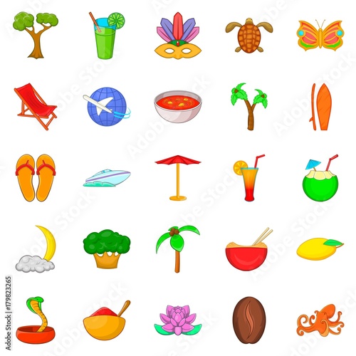 Search for exotics icons set, cartoon style