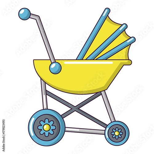 Baby carriage retro icon, cartoon style