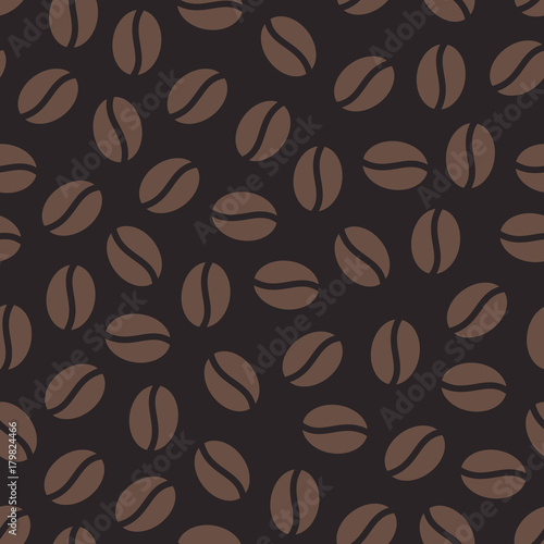 Coffee beans seamless pattern  vector background. Repeated dark brown texture for cafe menu  shop wrapping paper.