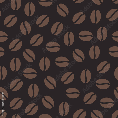 Coffee beans seamless pattern, vector background. Repeated dark brown texture for cafe menu, shop wrapping paper.