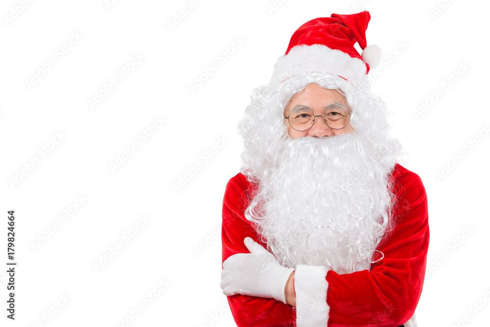 Happy merry Christmas Santa Claus pointing holding Gift Box with Isolated on white background. Happy merry Christmas Santa Claus pointing holding Gift Box with Isolated on white background.