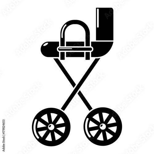 Baby carriage yellow icon, simple black style