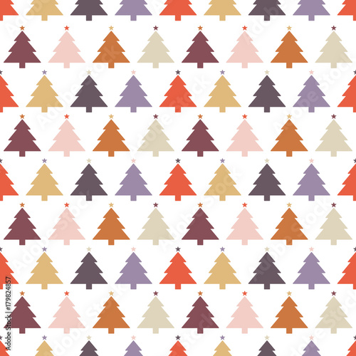 Seamless Pattern Christmas Trees Stars Retro Colors White