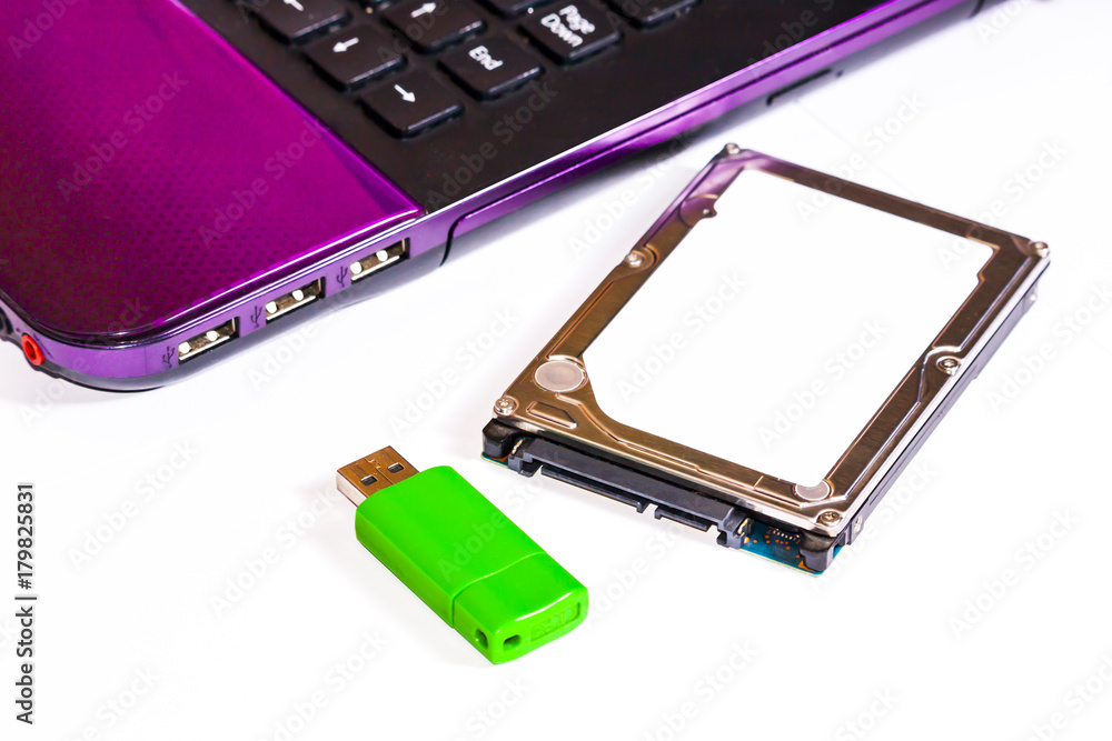 Purple notebook pc laptop with HDD drive and pendrive Purple notebook pc laptop with HDD drive and pendrive