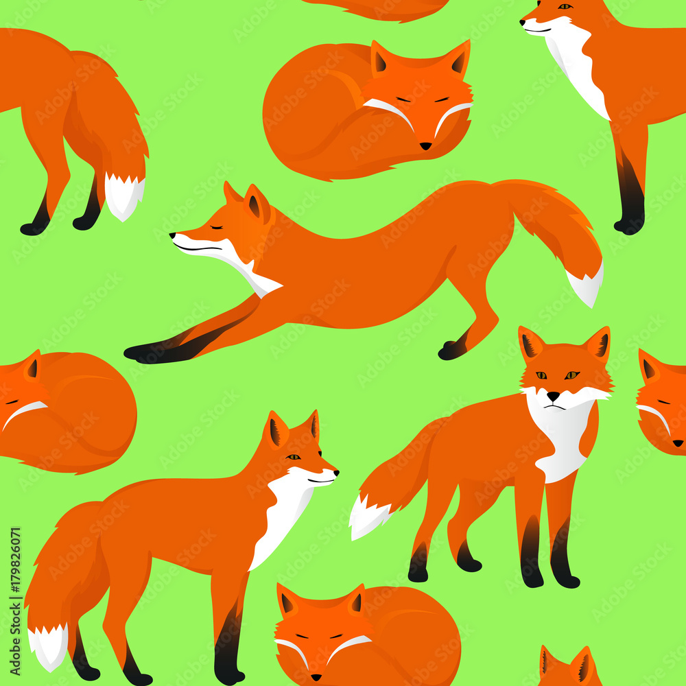 Fox cartoon seamless pattern