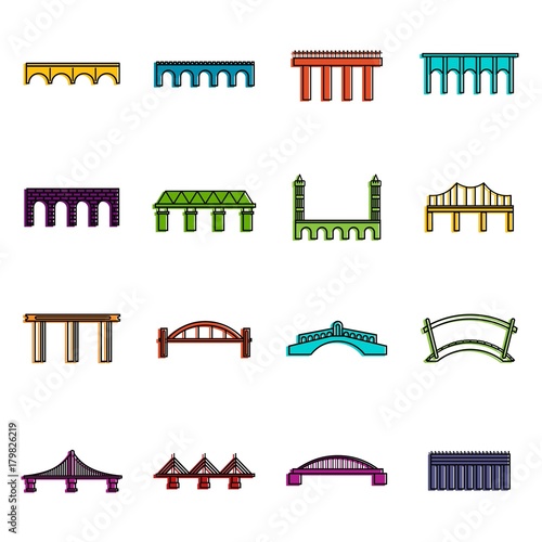 Bridge set icons doodle set