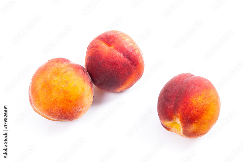 Group of ripe peach fruit isolated on white background. Group of ripe peach fruit isolated on white background.