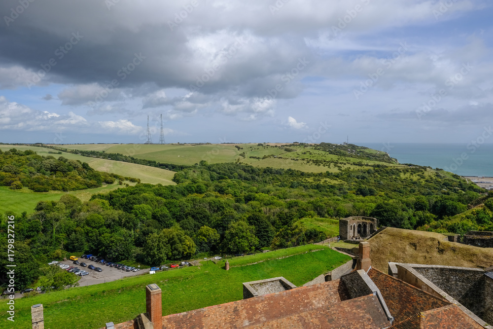 Aerial view from Dover Castle wall looking over countryside. Aerial view from Dover Castle wall looking over countryside.