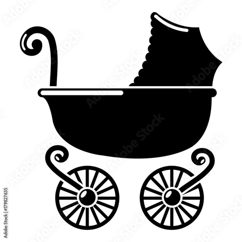 Baby carriage vintage icon, simple black style