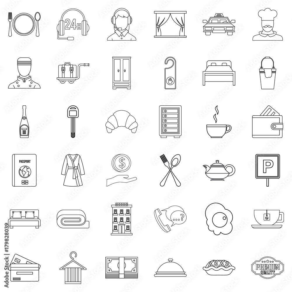 Hotel service icons set, outline style Hotel service icons set, outline style