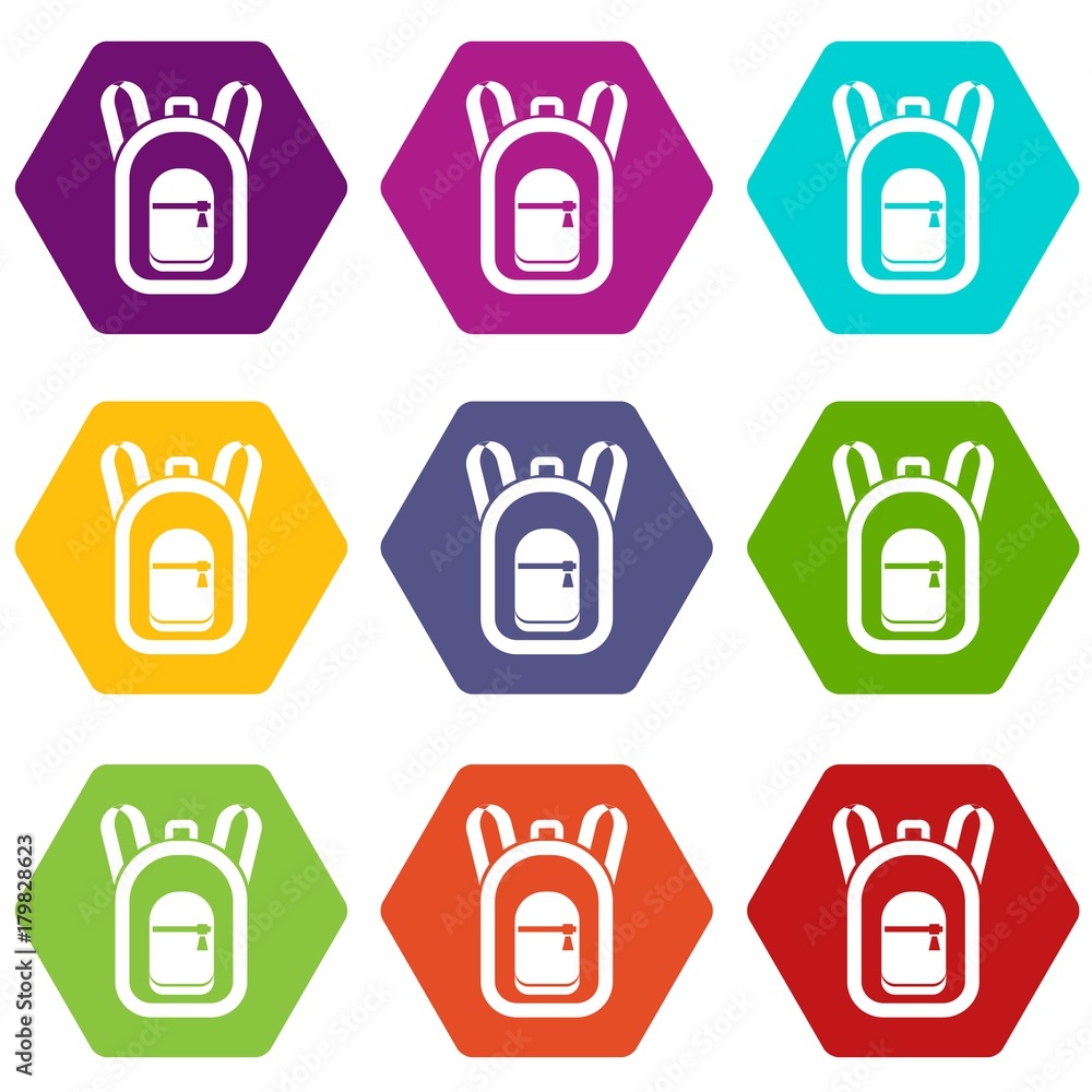 Backpack icon set color hexahedron Backpack icon set color hexahedron