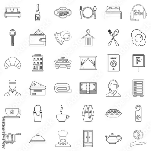 Luxury hotel icons set, outline style