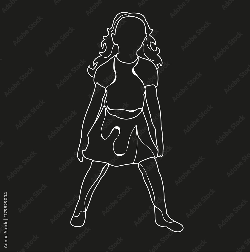 Fototapeta premium sketch little girl, on a black background