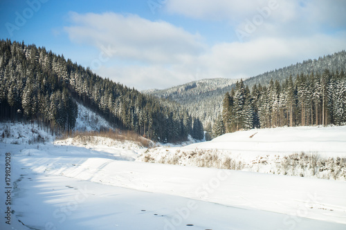 Winter Nature snowy background in mountains. © nadianb
