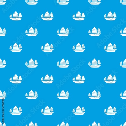 Junk boat pattern seamless blue