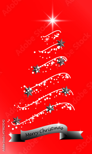 White Christmas Tree With Banner and Stars