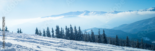 Winter Nature snowy mountains. Long banner format. © nadianb