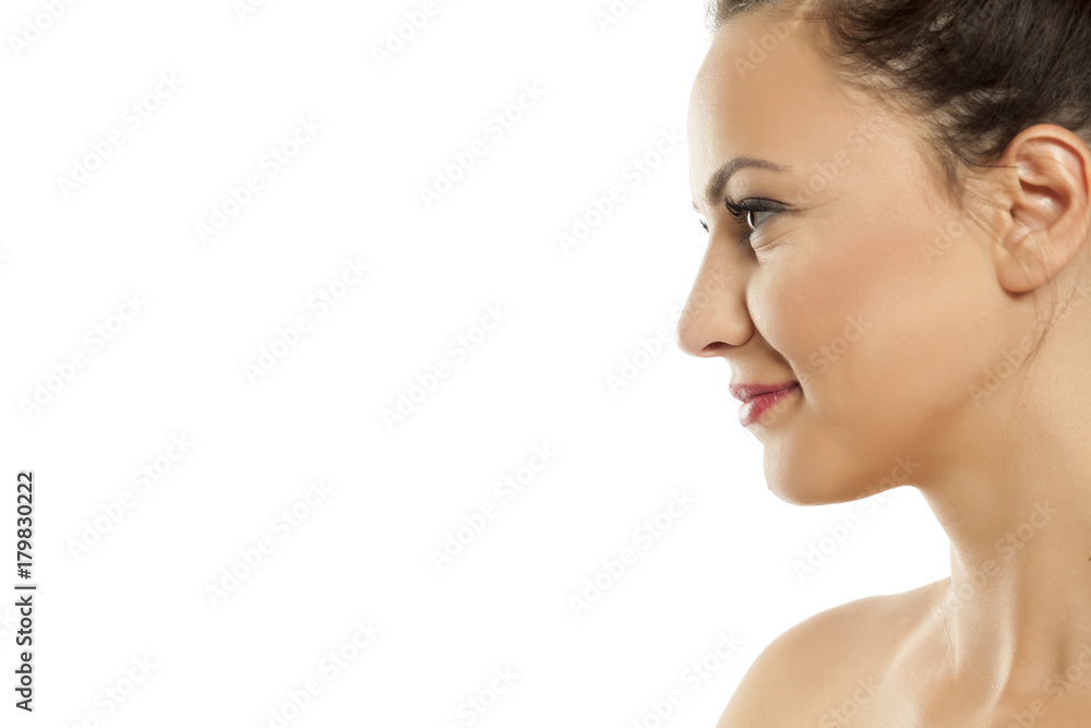 Profile of beautiful young woman on white background Profile of beautiful young woman on white background